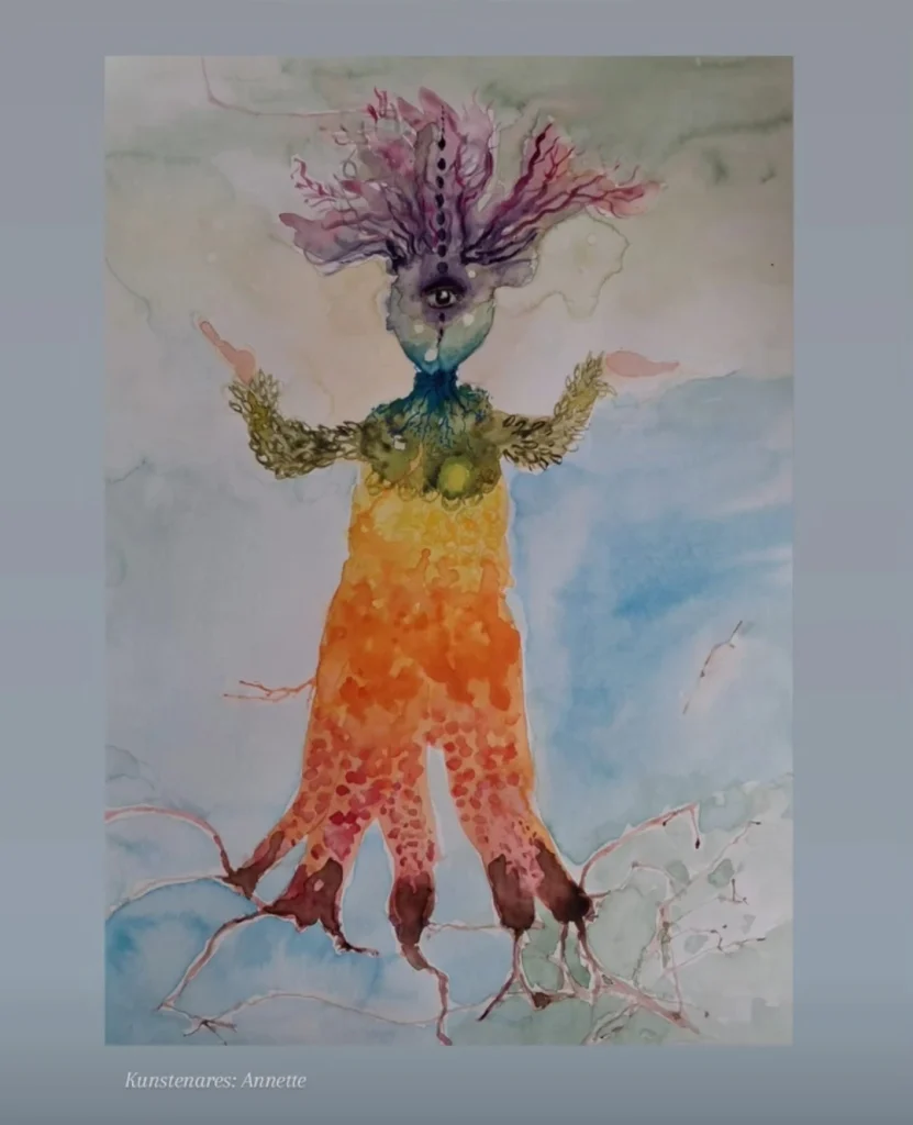 Kunstwerk van Annette met chakra's, levensenergie en de verbinding tussen lichaam, geest en ziel.
